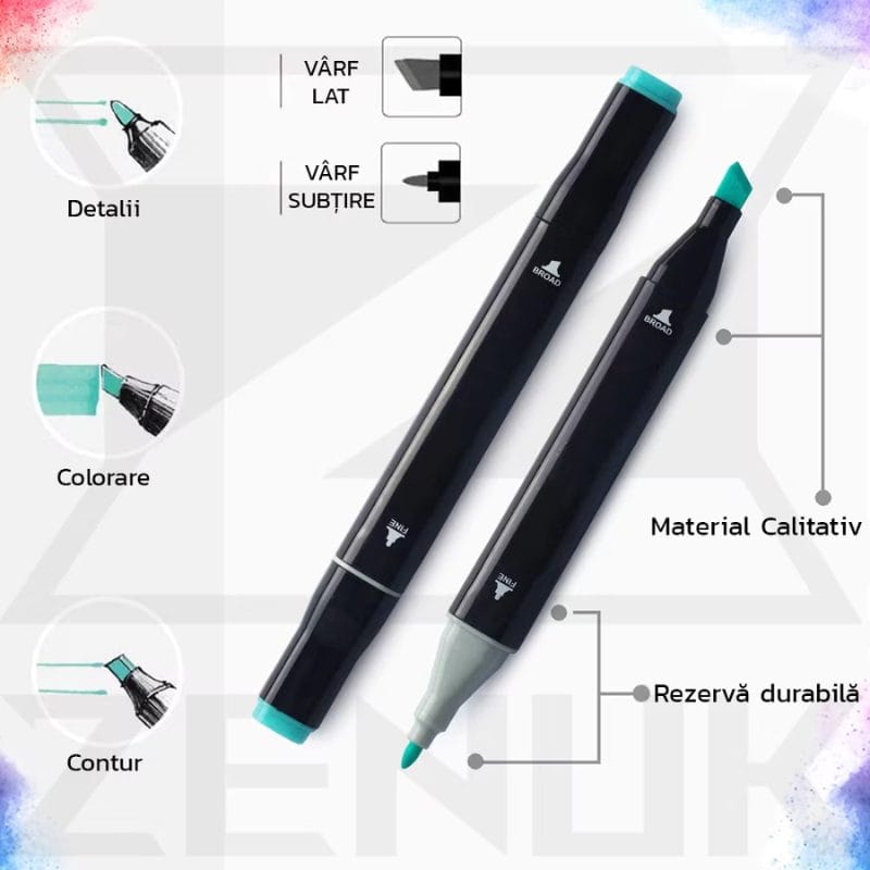 Set 168 Markere Profesionale, Culori Multicolore Vibrante cu Cerneala pe Baza de Alcool, Cu Doua Capete, Subtire si Gros, Ideal pentru Copii Creativi, Stimuleaza Imaginatia si Dezvoltarea Artistica, I - LUDIRO