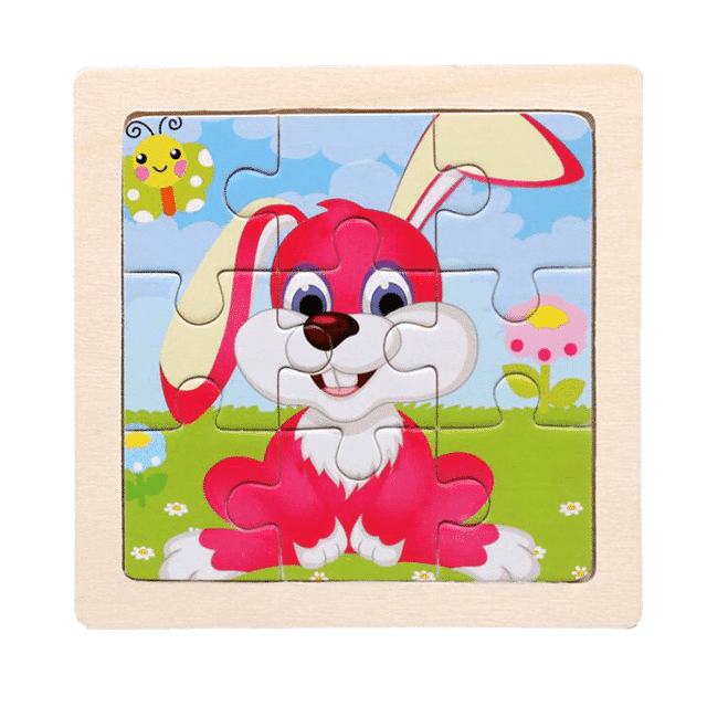 Puzzle Educativ din Lemn pentru Copii, Iepuras, 9 Piese, 11x11x0.5 Cm, + 3 Ani - LUDIRO