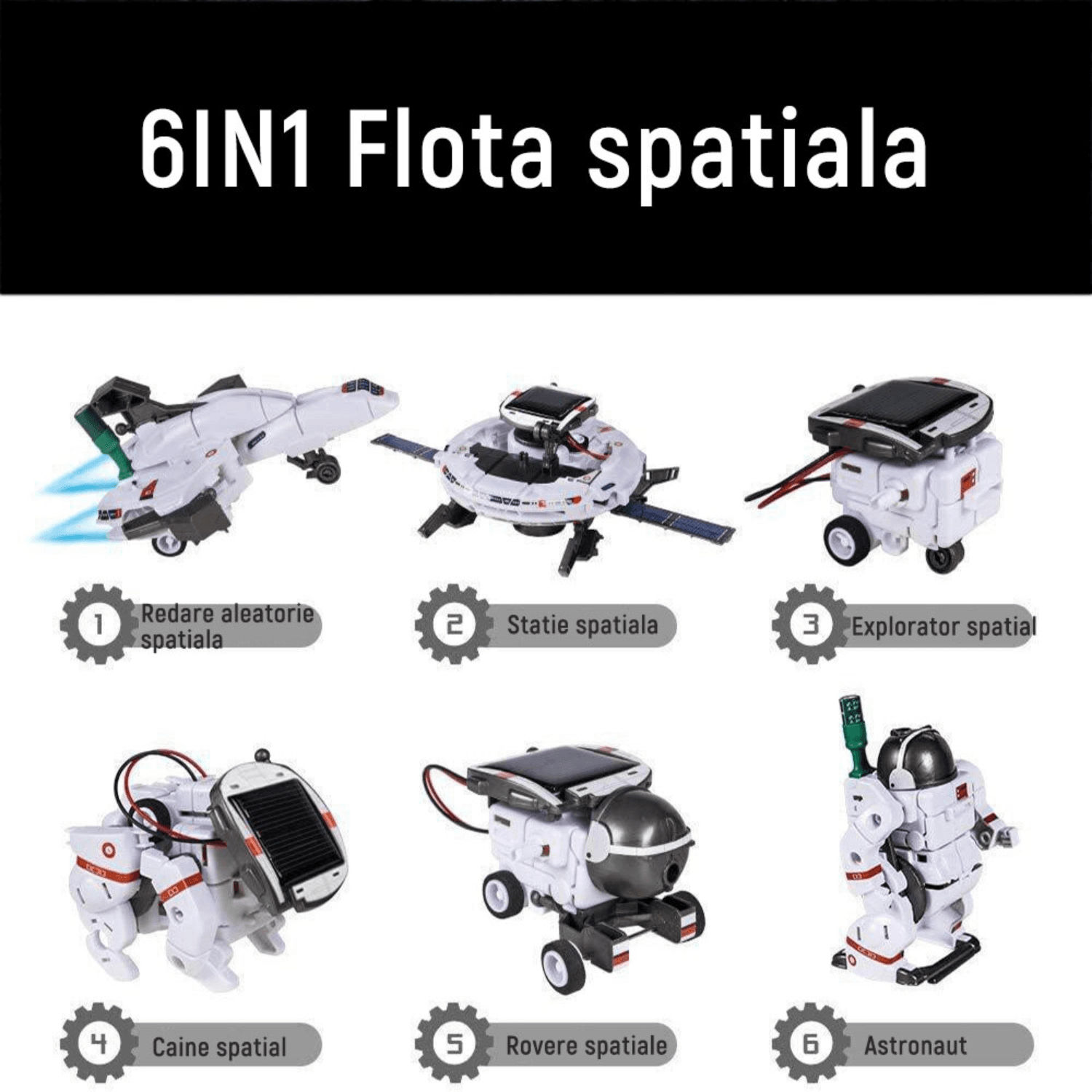 Kit Construcție Robot Solar 6 în 1, Jucărie STEM Spațială, Set Educativ cu Alimentare Solară și Baterii, Copii 8-12 Ani - LUDIRO