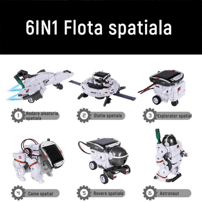 Kit Construcție Robot Solar 6 în 1, Jucărie STEM Spațială, Set Educativ cu Alimentare Solară și Baterii, Copii 8-12 Ani - LUDIRO