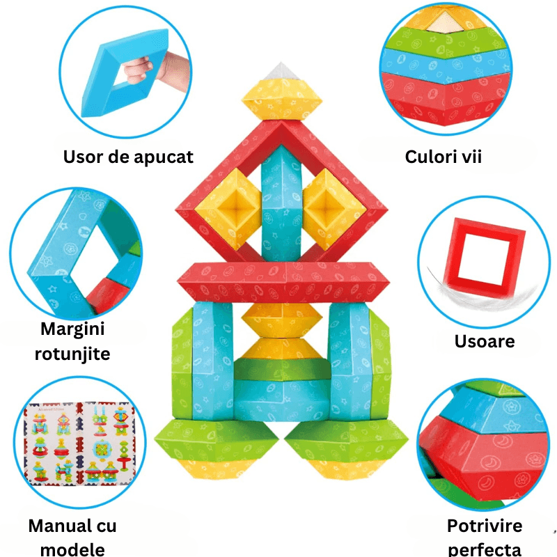 Set 30 Piese Colorate de Stivuit pentru Copii 1-5, Jucarie Educationala STEM - LUDIRO