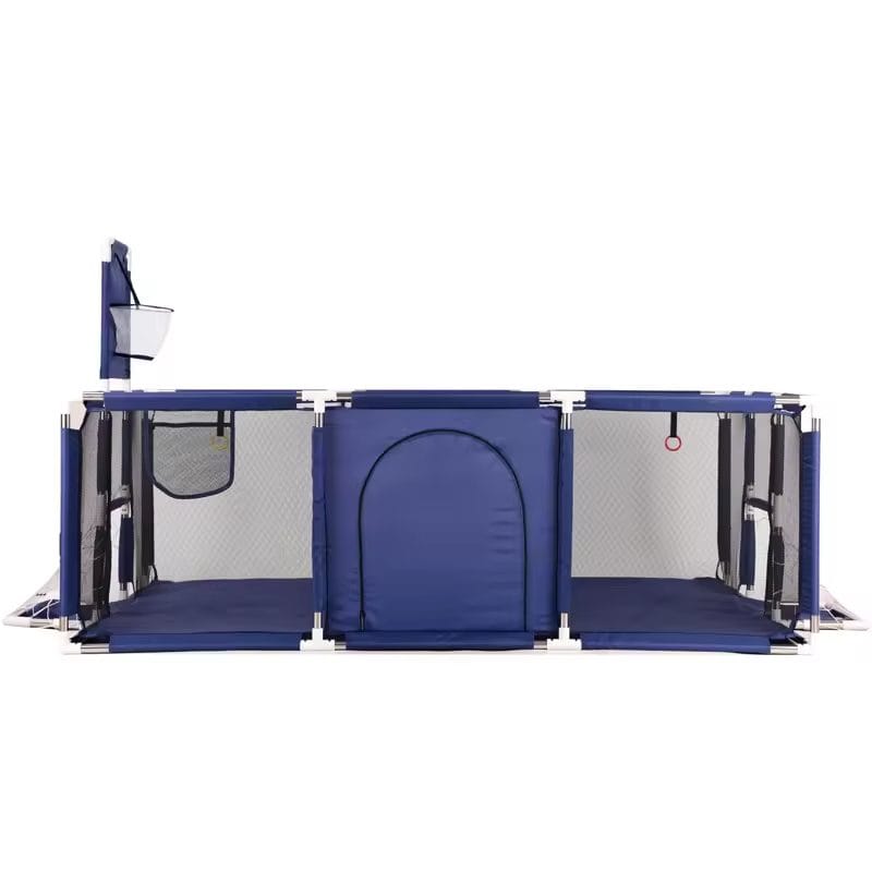 Țarc de copii XXL 235×129×66 Cm, Loc de Joacă Sigur cu Poartă si Coș, Acces Lateral cu Fermoar, Cadru din Oțel Inoxidabil, 1–6 Ani, Albastru - LUDIRO
