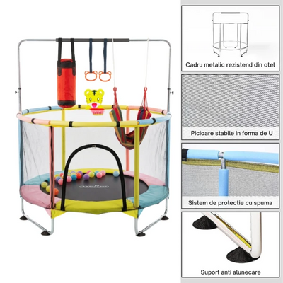 Resigilat - Trambulinǎ pentru Copii 6-in-1 cu Plasǎ de Protecție, Arcuri de Otel, Diametru 140 cm, 1-6 ani - LUDIRO