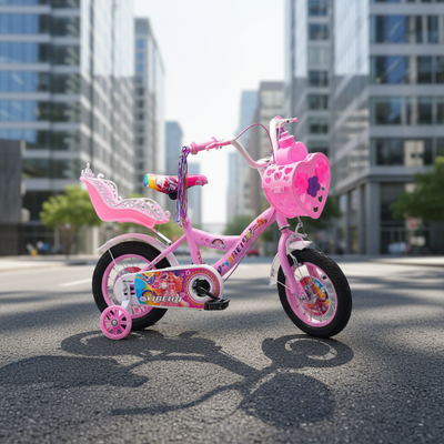 Bicicleta Fete 16 Inch Printesa – Roz, cu Scaun Papusa Inclus | 4–8 Ani - LUDIRO
