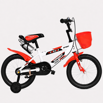 Bicicleta pentru copii 16 inch pentru 4–8 ani, alb rosu, cu roti ajutatoare, cos si bidon pentru apa - LUDIRO