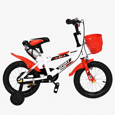Bicicleta pentru copii Ludiro 14 inch pentru 3–6 Ani, alb rosu, cu roti ajutatoare, coș frontal și bidon - LUDIRO