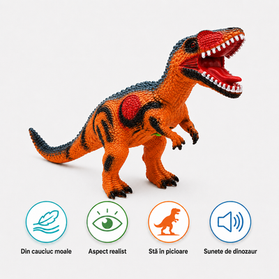 Dinozaur Giganotosaurus XXL LUDIRO din Cauciuc Moale, cu Sunete, Aspect Realist, 73 cm - LUDIRO
