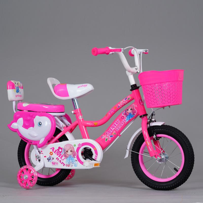 Bicicletă Fete 16 Inch Delfin – Roz, cu Scaun Spate și Roți LED | 4–8 Ani - LUDIRO