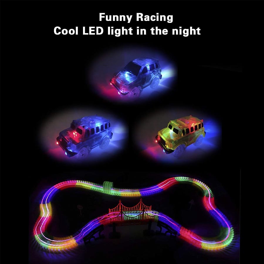 Set Circuit Auto, 1 Masina Interactiva, 169 Piese, Multiple Modalitati de Asamblare, Rampa Manuala, Straluceste in Intuneric, Lungime Totala 390 Cm, + 3 Ani - LUDIRO