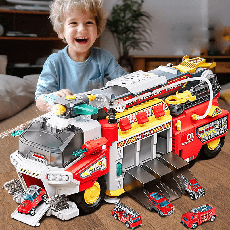 Camion de Pompieri Multifuncțional cu 3 Mașinuțe, Jucărie STEM Interactivă și Educativă LUDIRO - LUDIRO