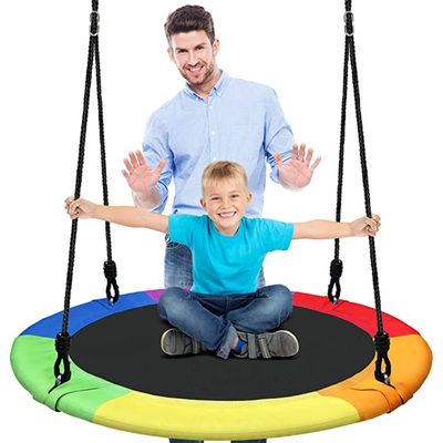 Leagan rotund tip cuib pentru copii, 100 cm, franghii reglabile, cadru metalic cu protecție din spuma, max. 200 kg - LUDIRO