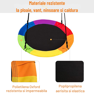 Leagan rotund tip cuib pentru copii, 100 cm, franghii reglabile, cadru metalic cu protecție din spuma, max. 200 kg - LUDIRO