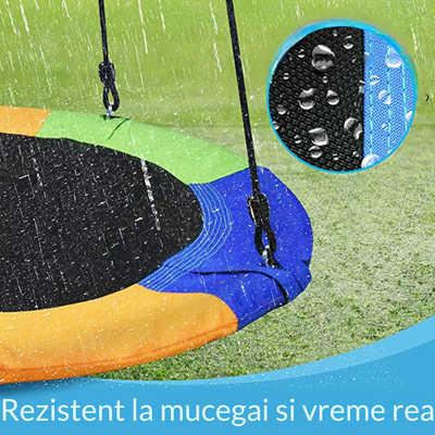 Leagan rotund tip cuib pentru copii, 100 cm, franghii reglabile, cadru metalic cu protecție din spuma, max. 200 kg - LUDIRO