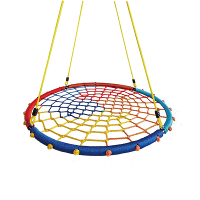 Leagăn rotund tip cuib din frânghii pentru copii, 100 cm, reglabil 120–180 cm, cadru din oțel, max. 150 kg - LUDIRO