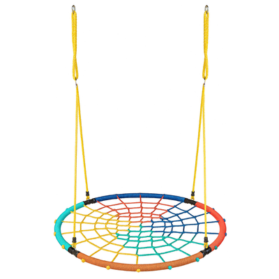 Leagăn rotund tip cuib din frânghii pentru copii, 100 cm, reglabil 120–180 cm, cadru din oțel, max. 150 kg - LUDIRO