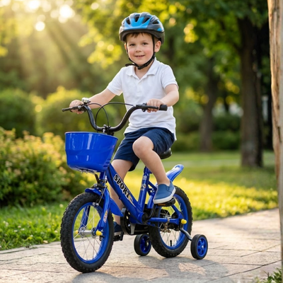 Bicicleta pentru Copii 14 Inch pentru 3–6 Ani, Albastra, cu Roti Ajutatoare - LUDIRO