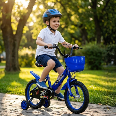 Bicicleta pentru Copii 16 Inch pentru 4–8 Ani, Albastra, cu Roti Ajutatoare - LUDIRO