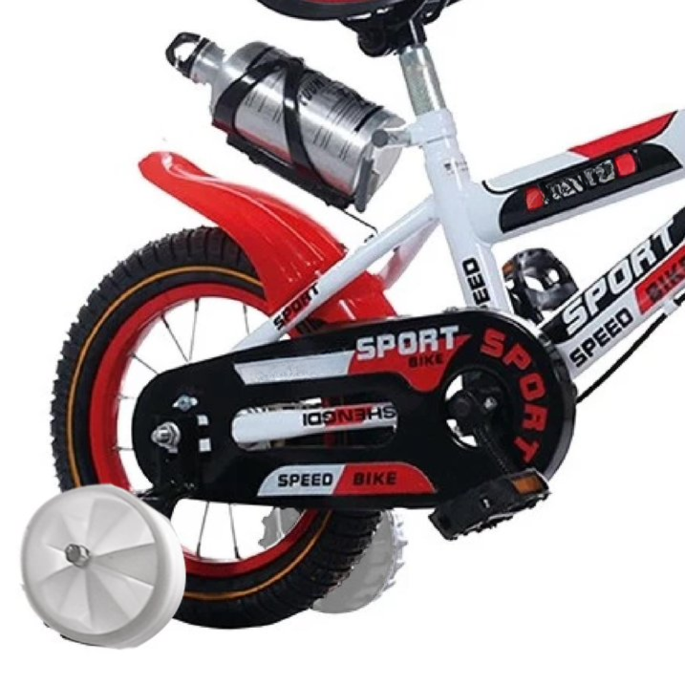 Bicicleta pentru Copii 14 Inch pentru 3–6 Ani, Alb Rosu, cu Roti Ajutatoare - LUDIRO