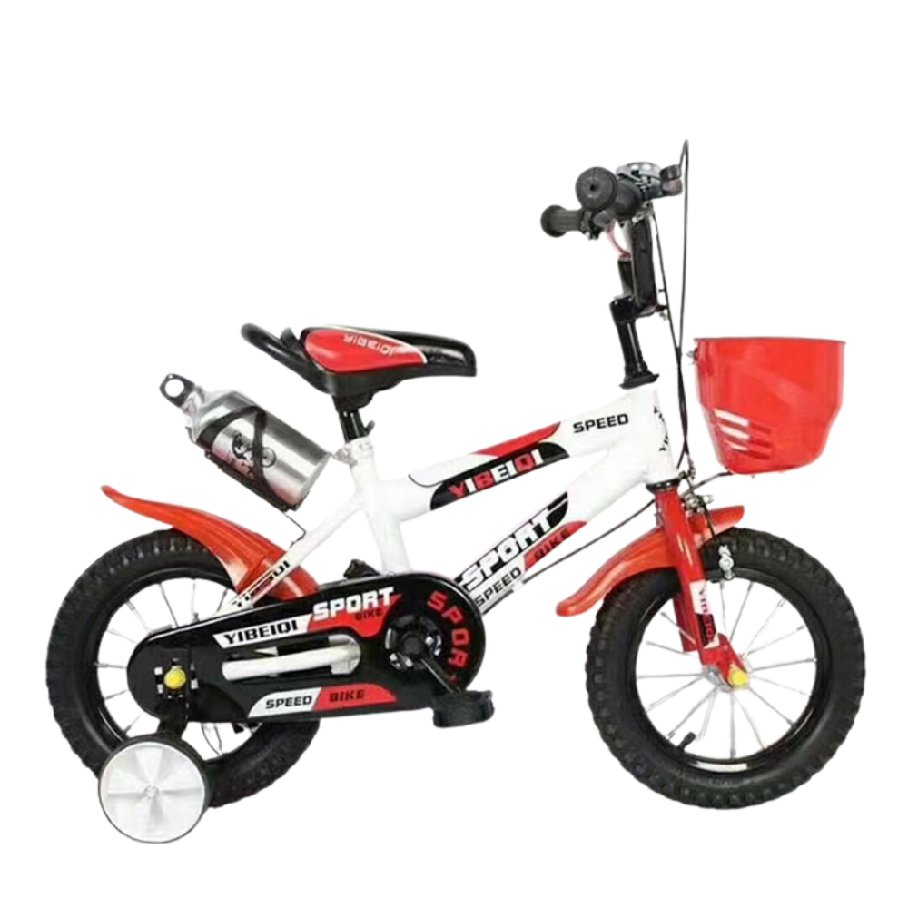 Bicicleta pentru Copii 14 Inch pentru 3–6 Ani, Alb Rosu, cu Roti Ajutatoare - LUDIRO