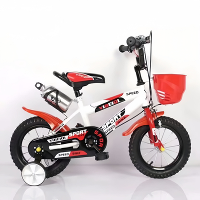 Bicicleta pentru Copii 14 Inch pentru 3–6 Ani, Alb Rosu, cu Roti Ajutatoare - LUDIRO