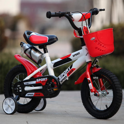 Bicicleta pentru Copii 14 Inch pentru 3–6 Ani, Alb Rosu, cu Roti Ajutatoare - LUDIRO