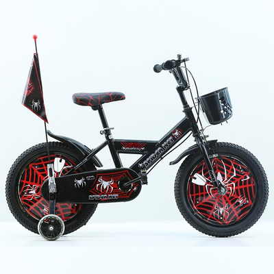Bicicletă Copii 14 Inch Spider Net – Negru/Roșu, cu Cască și Steag, 4-8 Ani - LUDIRO