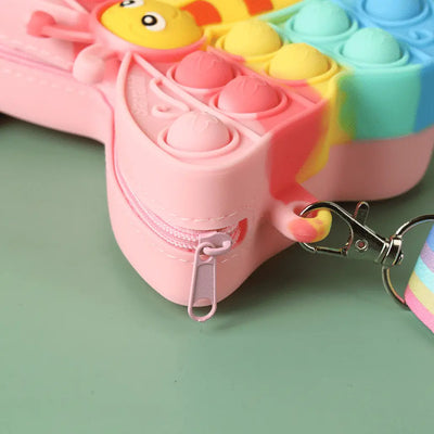 Gentuta de Umar Interactiva Antistres Pop IT NOW din Silicon, Cu Fermoar si Curea, Fluture, Multicolor, + 3 Ani - LUDIRO