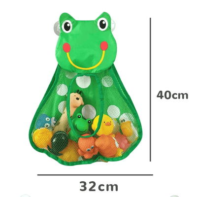 Sac pentru Jucarii de Baie sau Plaja, Broscuta, Sistem Prindere cu Ventuze, Material Textil, 40x32 Cm - LUDIRO
