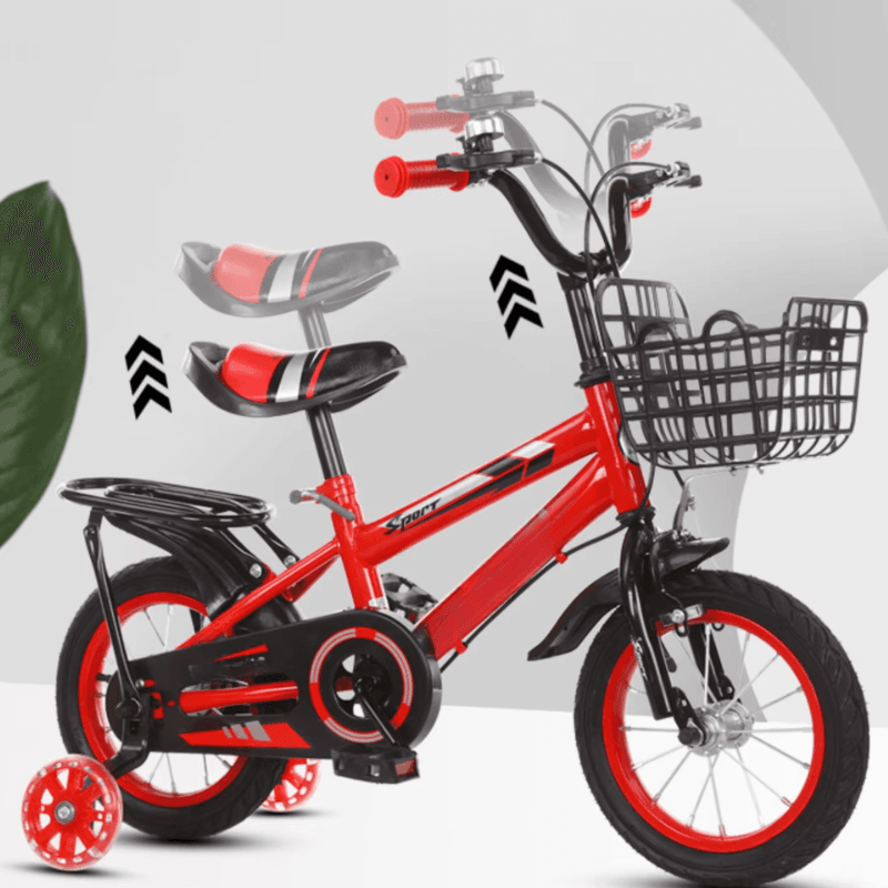 Bicicleta pentru Copii Ludiro 16 Inch, Diametru Roti 40 Cm, cu Frane Fata-Spate, Roti Ajutatoare, Cauciucuri Anti-Alunecare si Cadru din Otel, Ideala pentru Copii de 5-7 Ani, Rosu - LUDIRO