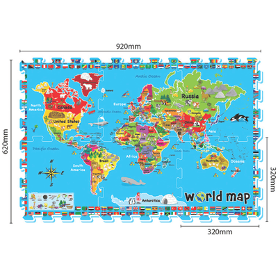 Covor Puzzle din Spuma EVA pentru Copii Ludiro, Set 6 Piese Educationale cu Harta Lumii, Sigur, Non-Toxic, Suprafata Totala 92x62 Cm, Joaca si Invatare - LUDIRO