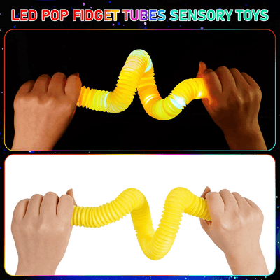 Set 12 Tuburi Antistres, cu Lumini LED Interactive, Fidget Pop Tube, 20x2 cm - LUDIRO