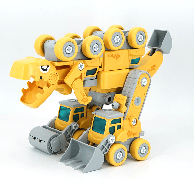 Dinozaur Transformabil 5 in 1 cu Vehicule de Constructii STEM, Sunete si Lumini - LUDIRO