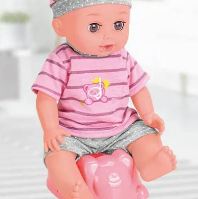 Set Papusa Bebelus Multifunctionala Care Vorbeste, Bea si Face Pipi, 12 Sunete, Olita, Suzeta, Farfurie si Tacamuri, Biberon, Papucei, 30 Cm, + 3 Ani - LUDIRO