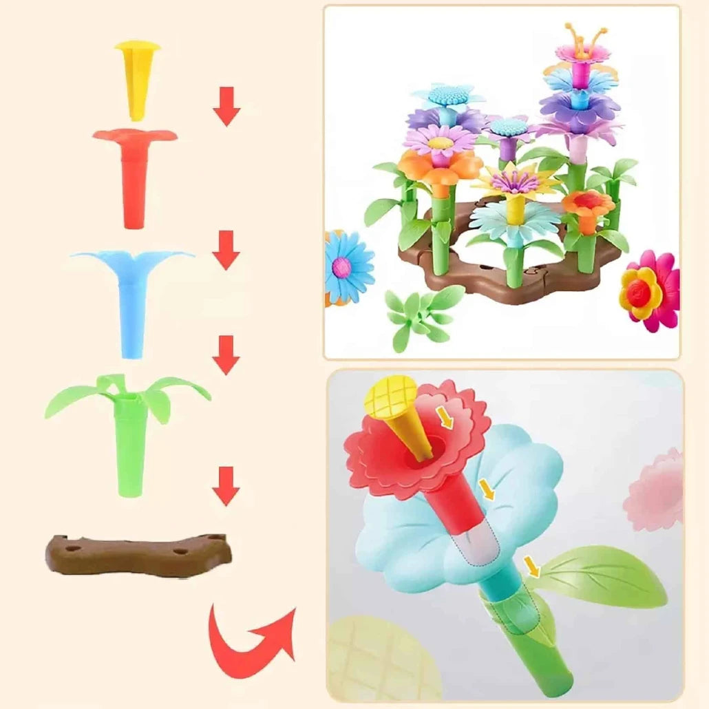 Set de Construit Educativ pentru Copii, Gradina cu Flori Colorate, 56 piese, +3 ani - LUDIRO