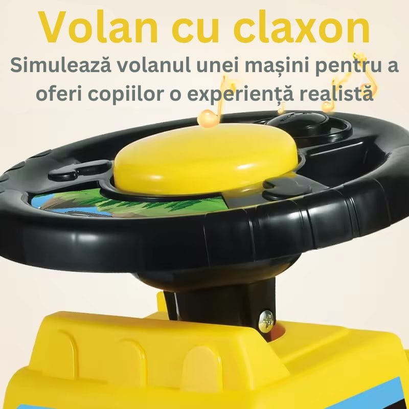 Buldozer Ride On pentru Copii, Cu Remorca, Volan si Claxon, Cupa de Carat Functionala, Scaun Confortabil, Sprijin pentru Spate, 65.5x37x22.5 Cm, +3 Ani, Galben Negru - LUDIRO