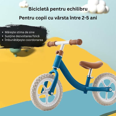 Bicicleta de Echilibru fara Pedale LUDIRO pentru Copii intre 2-5 Ani, Cu Sa si Ghidon Reglabile pe Inaltime, Roti din Polimer EVA Antisoc, Cadru Metalic, Albastru - LUDIRO