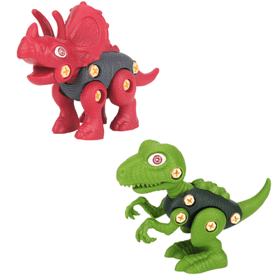 Set 2 Jucarii Interactive STEM DIY, Dinozauri de Construit, Triceratops si Velociraptor, Rosu Verde, + 3 Ani - LUDIRO