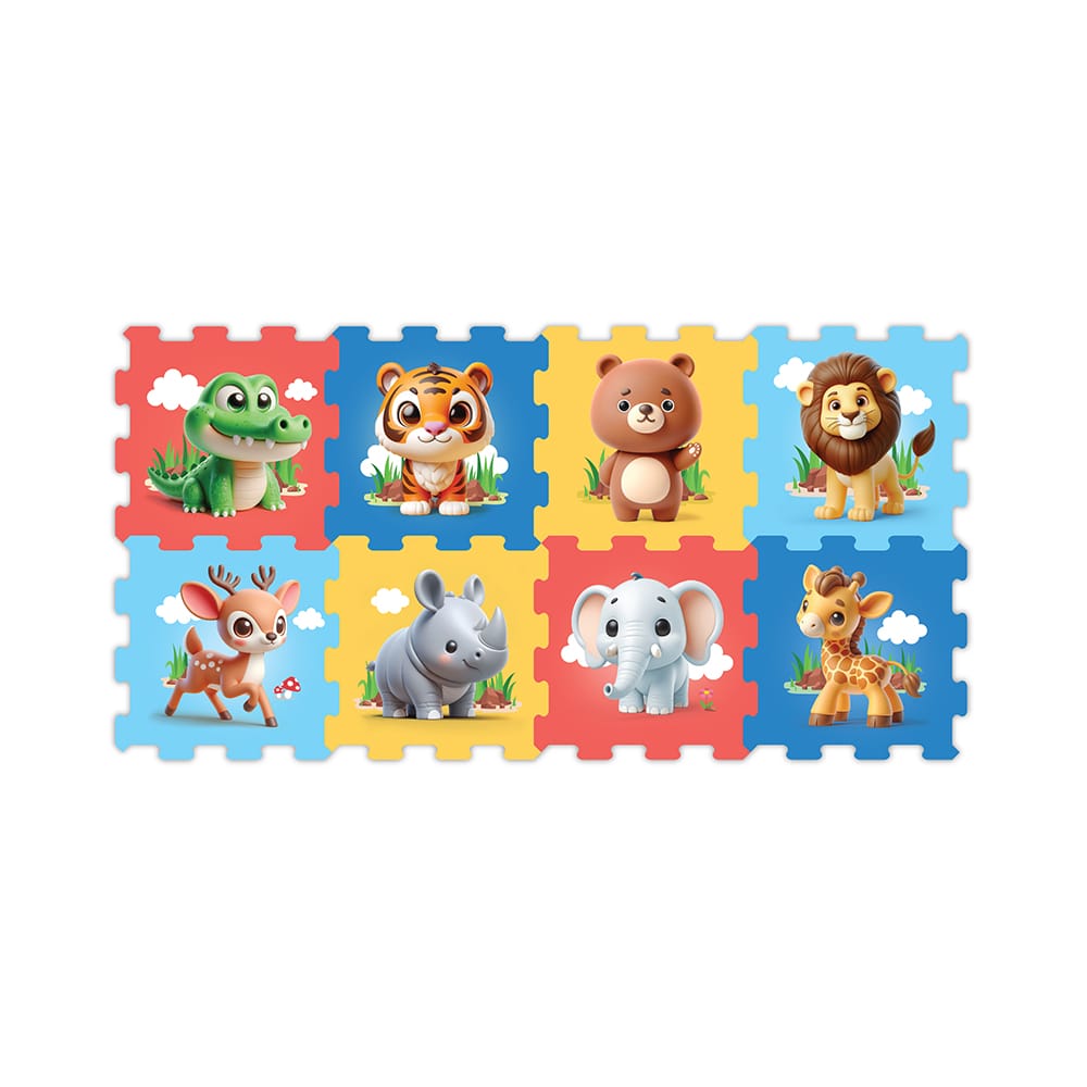 Covor Puzzle copii LUDIRO, 8 Piese cu Animalute Salbatice 30x30 Cm, Saltea Joaca din Spuma EVA Antiderapanta - LUDIRO