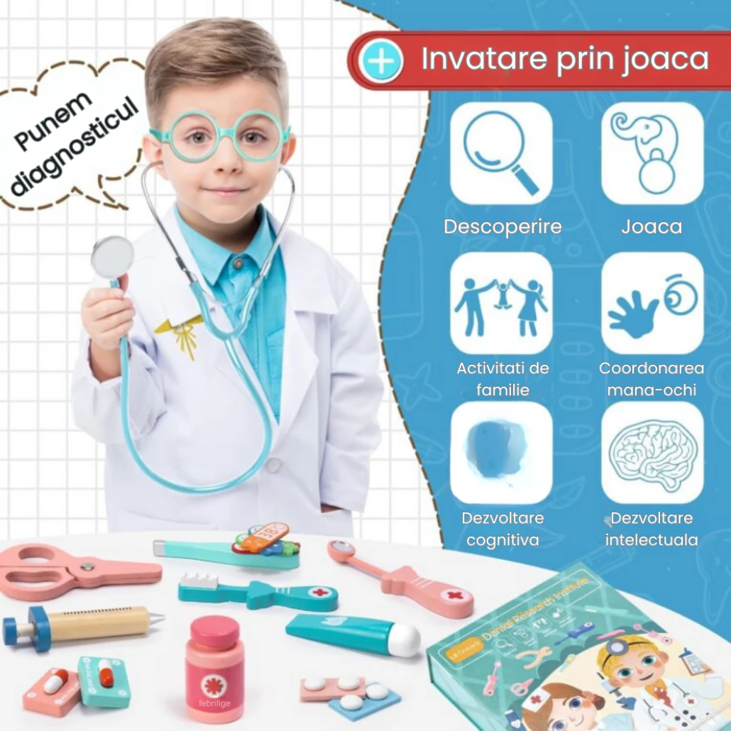 Set Doctor Dentist cu Placa de Suport Magnetică, Albastru, 30 Piese, 3+ Ani - LUDIRO