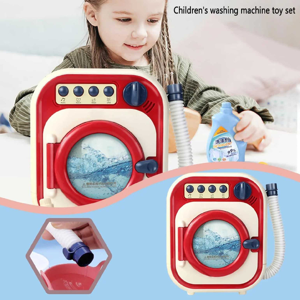 Set de Joaca, Masina de Spalat cu Accesorii, Sistem de Scurgere, Sunete si Lumini Interactive, 21x21x11 Cm, + 3 Ani - LUDIRO