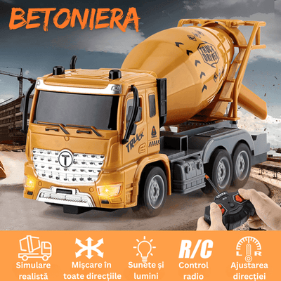 Betoniera cu telecomanda RC LUDIRO, Camion realist 1:20 cu Rezervor Rotativ 360°, Sunete, Lumini si Control Complet, Ideal pentru Copii Pasionati de Constructii - LUDIRO