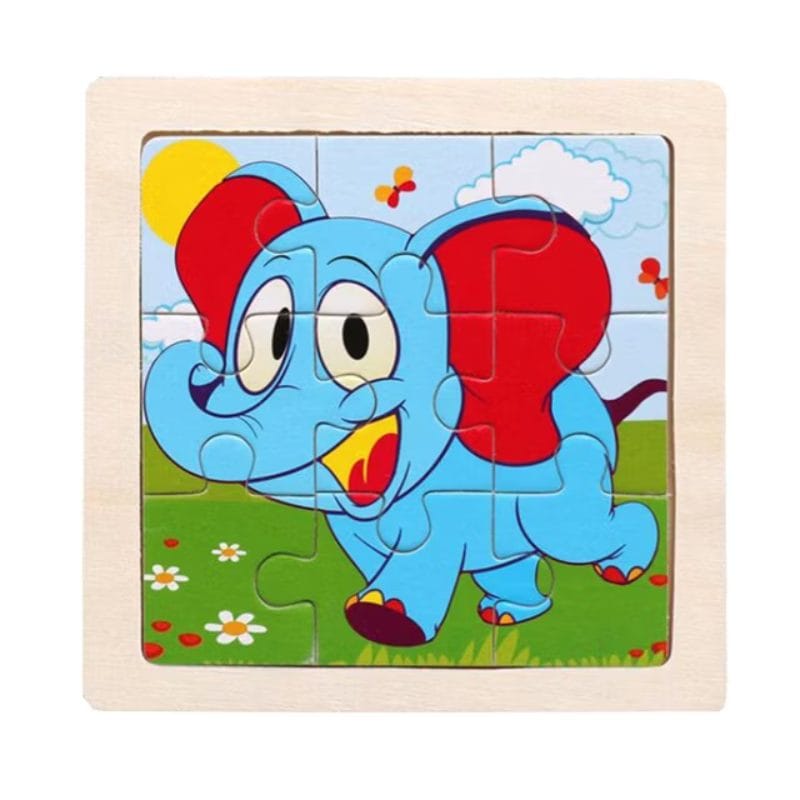 Puzzle Educativ din Lemn pentru Copii, Elefant, 9 Piese, 11x11x0.5 Cm, + 3 Ani - LUDIRO