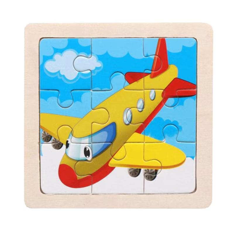 Puzzle Educativ din Lemn pentru Copii, Avion, 9 Piese, 11x11x0.5 Cm, + 3 Ani - LUDIRO