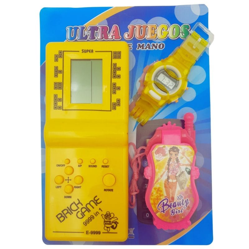 🎁 Set Trei Jucarii Interactive, Tetris, Ceas de Mana si Telefon cu Sunete, Galben, + 3 Ani (100% off) - LUDIRO