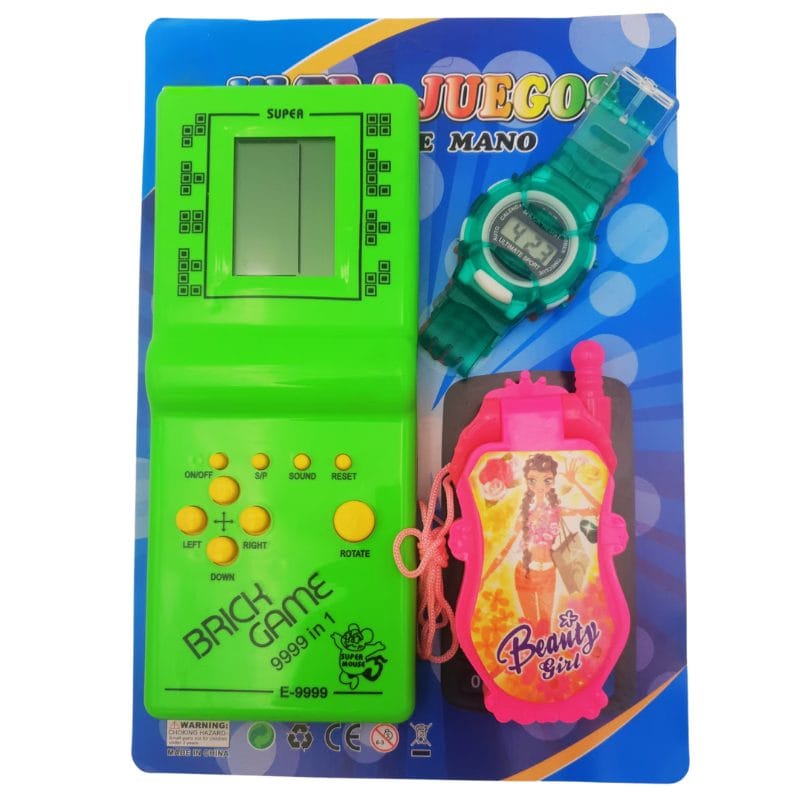 Set Trei Jucarii Interactive, Tetris, Ceas de Mana si Telefon cu Sunete, Verde, + 3 Ani - LUDIRO