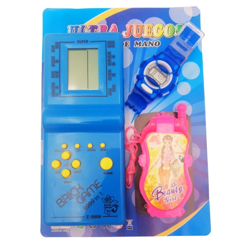 Set Trei Jucarii Interactive, Tetris, Ceas de Mana si Telefon cu Sunete, Albastru, + 3 Ani - LUDIRO
