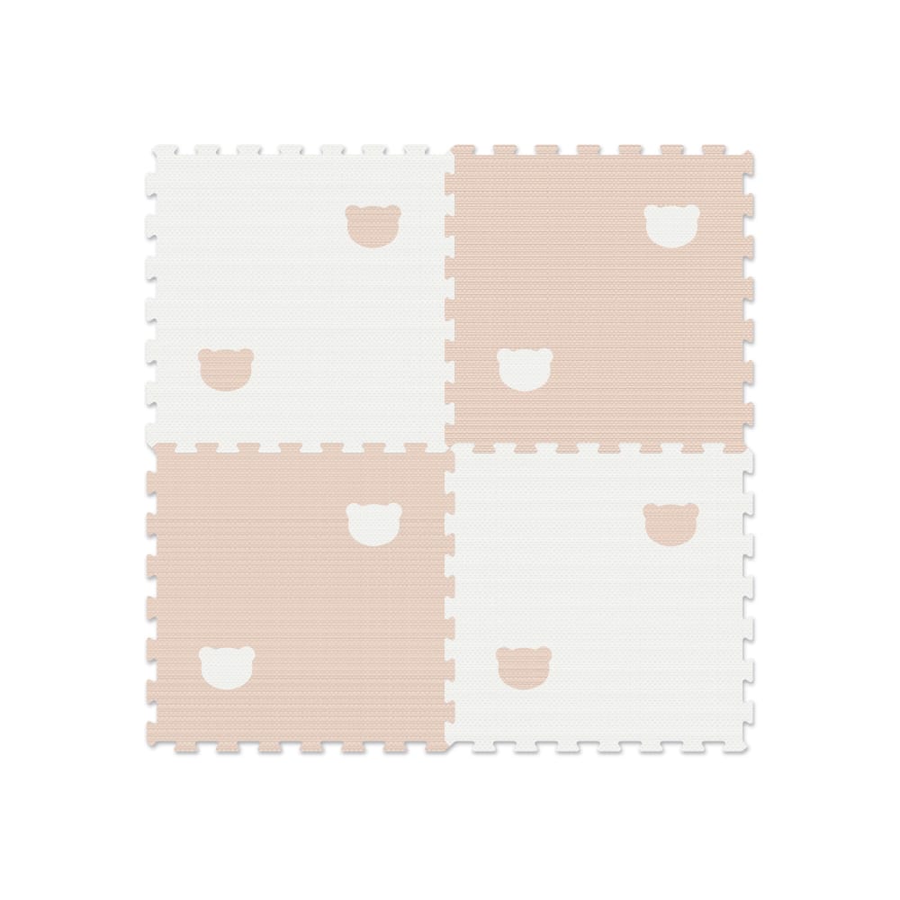 Covor Puzzle LUDIRO, 4 Piese 60x60 Cm, Spuma EVA, Protectie, Versatilitate si Siguranta pentru Orice Spatiu, Design Ursulet, Alb Bej - LUDIRO