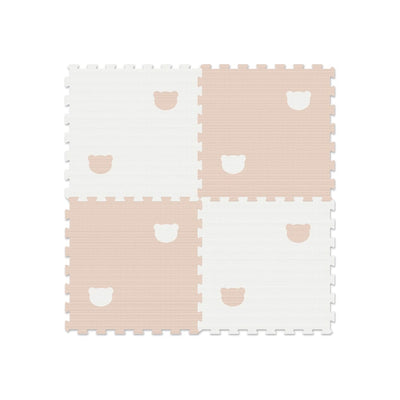 Covor Puzzle LUDIRO, 4 Piese 60x60 Cm, Spuma EVA, Protectie, Versatilitate si Siguranta pentru Orice Spatiu, Design Ursulet, Alb Bej - LUDIRO