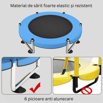 Resigilat - Trambulina pentru Copii LUDIRO, Diametru 140 Cm, Cu Plasa de Siguranta, Cos Baschet, Leagan Si Accesorii, Suporta 200 kg, Interior sau Exterior, Pentru Dezvoltarea Echilibrului, Albastra, + 3 Ani - LUDIRO