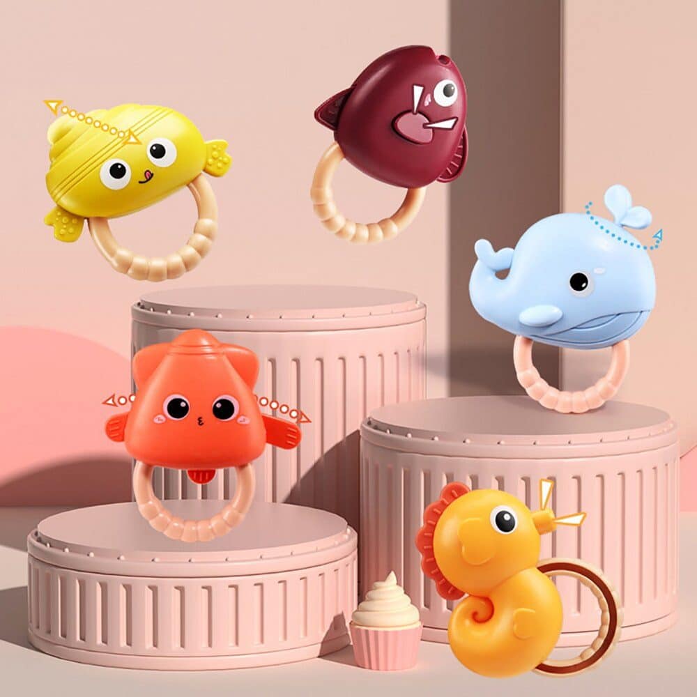 Carusel Muzical cu Telecomanda si Proiector, 200 Melodii, Volum Reglabil, Temporizator de Oprire, Functie Rotire, 54 x 9.5 Cm, Animale Marine, Rosu,+ 0 Luni - LUDIRO